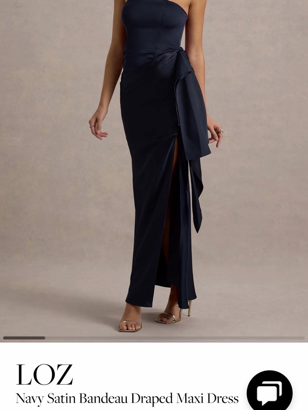 BNWT Club L London Navy Satin Bandeau Draped Maxi Skirt with Side Tie